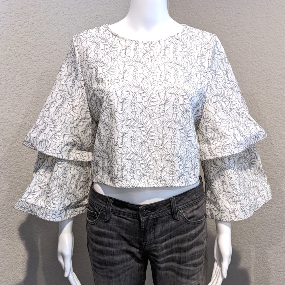 CQ by CQ white and black lace Belle sleeve blouse